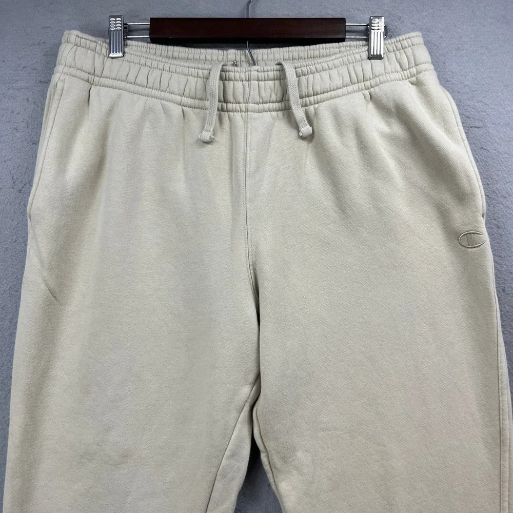 Champion Jogger Sweatpants Mens L Cream Fleece Elastic Sweats Casual Athleisure
